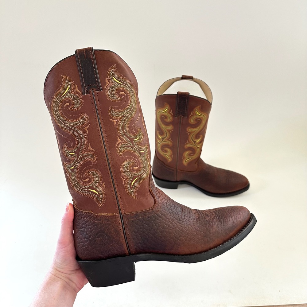 Double H Western Boots Mens Size 8 D Brown Leather Cowboy Embroidered Rodeo